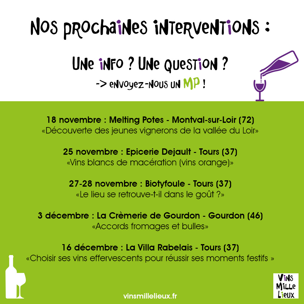 Agenda VIN novembre et décembre en Sarthe, Touraine et dans le Lot !